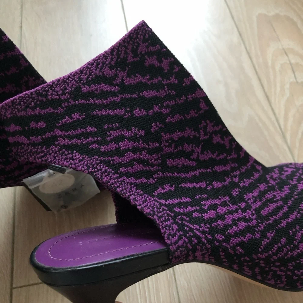 NWT Zara Women's Caged Open-Toe Heels in Black & Purple Size 8US 39EU - Picture 5 of 13